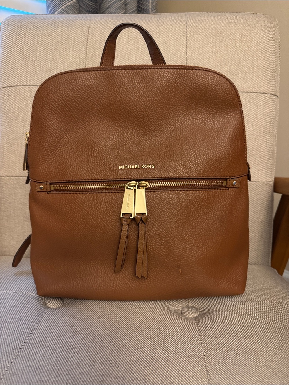 Michael Kors Chestnut Brown Pebbled Leather Backpack with Gold Hardware